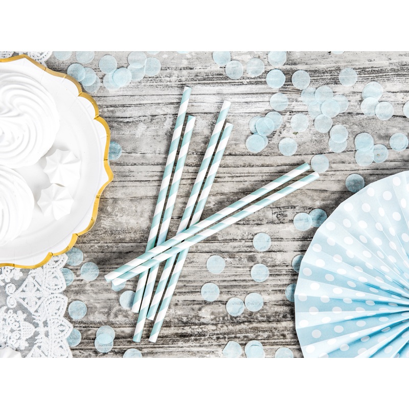 10 striped paper straws pastel blue 19.5cm