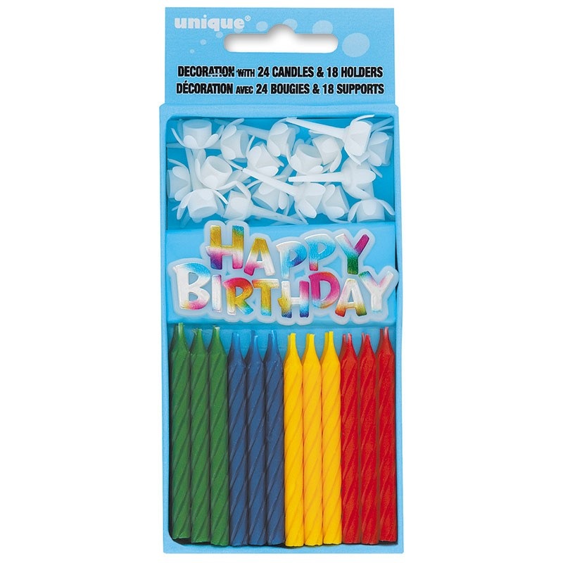 24 happy birthday party cake candles colorful with holder