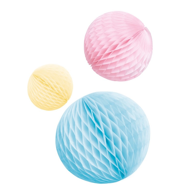 3 shiny pastel honeycomb balls