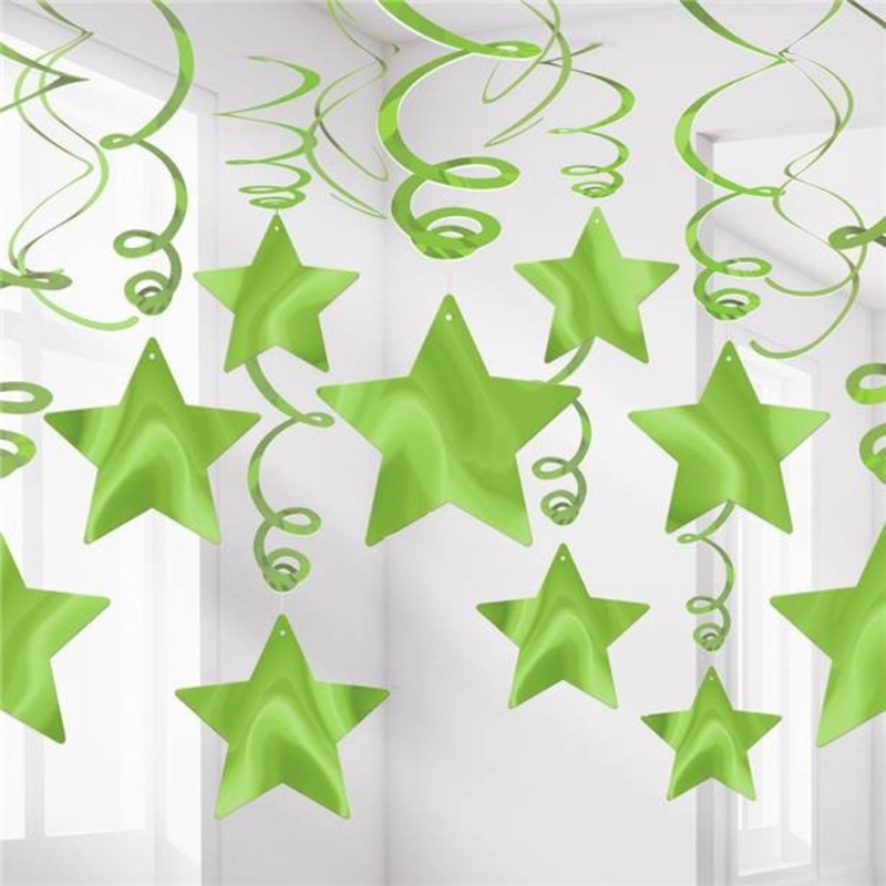 30 light green stars spiral hangers 60cm