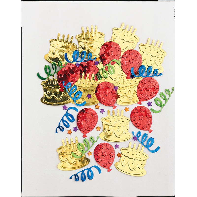 Colorful birthday party sprinkle decoration with birthday cake & balloons