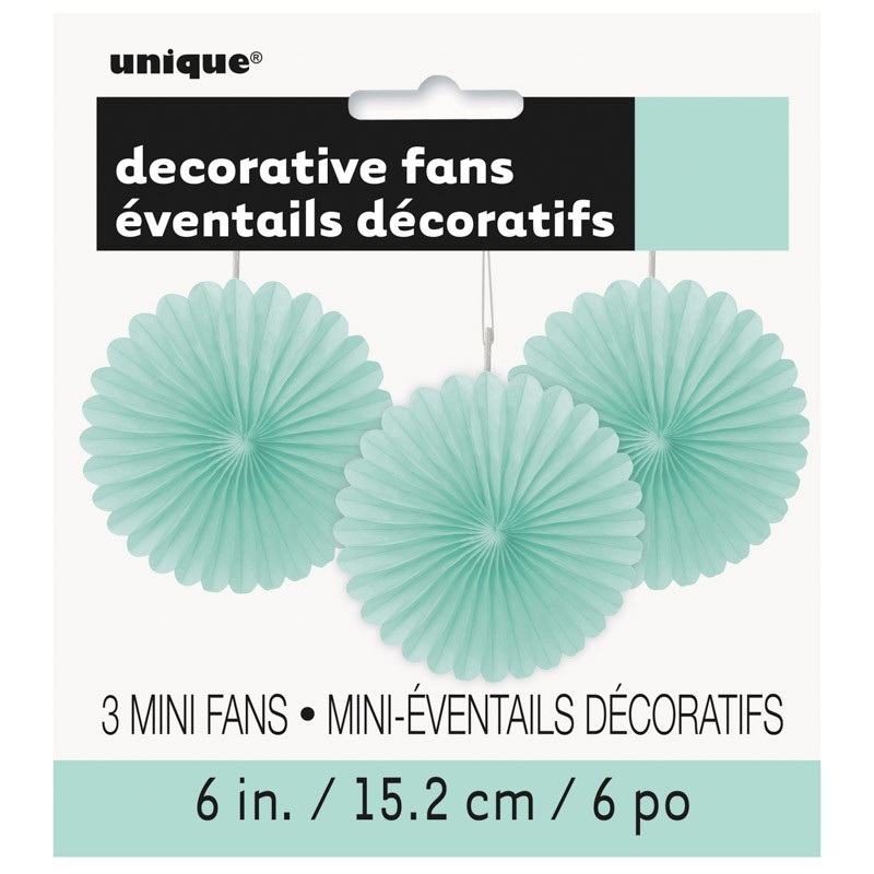 Decorative fan flower mint green 15cm set of 3