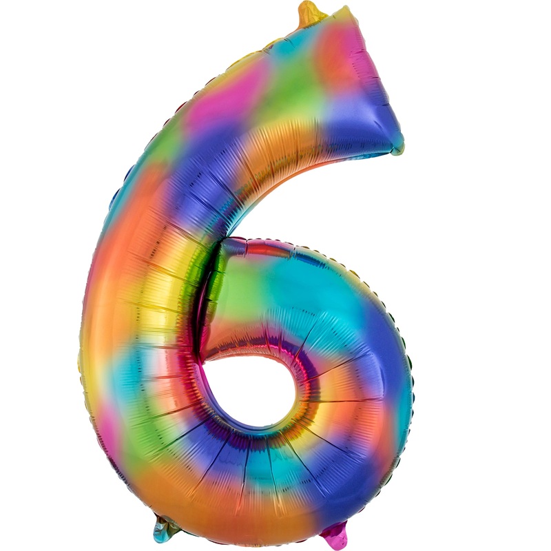 Rainbow number 6 foil balloon