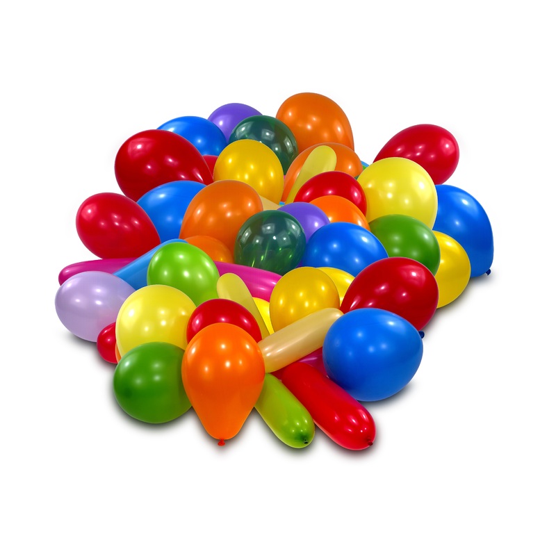 Set of 30 colorful balloons in different shapes