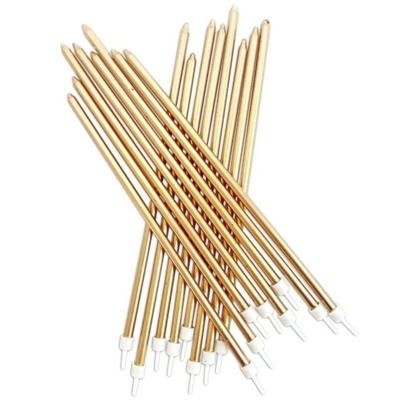 16 golden cake candles 18cm