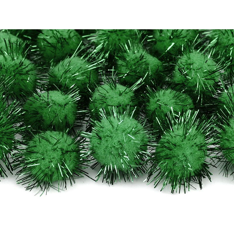 20 plush pompoms with glitter green 2cm