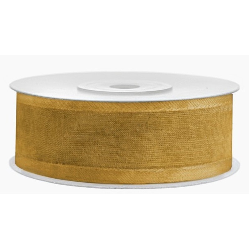 25m gold chiffon ribbon with satin corners