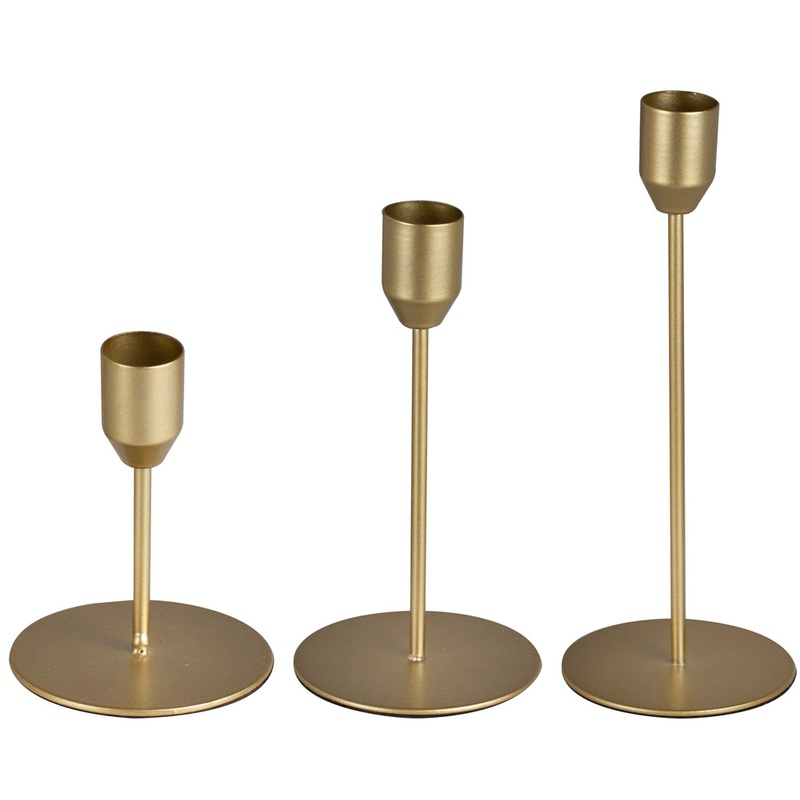 3 matte gold candlesticks