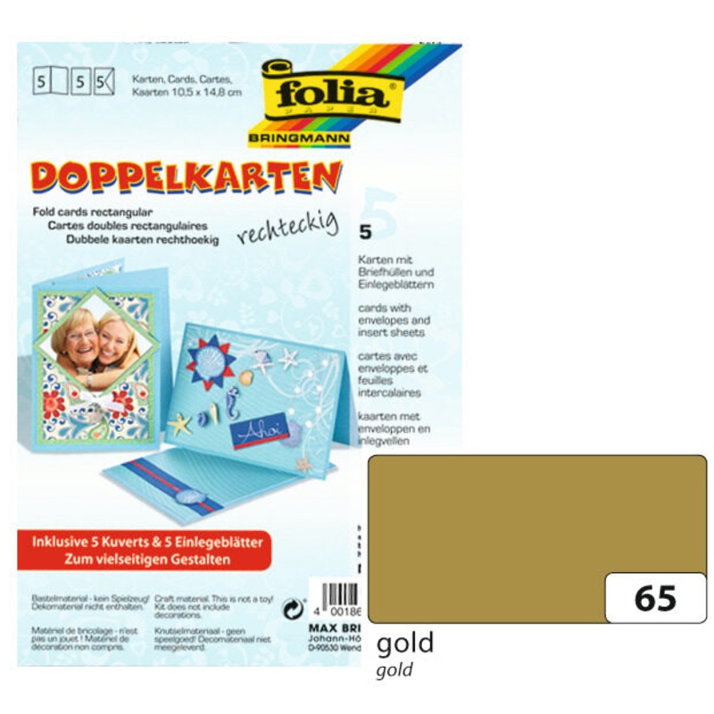 Doppelkarten mit Umschlag rechteckig mit Kuverts gold 10,5x14,8cm 5 Stck
