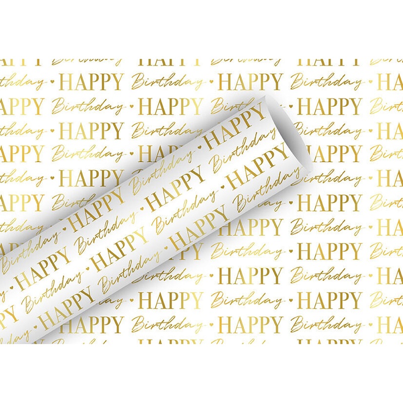 Geschenkpapier Birthday gold/wei 70cmx1,5m