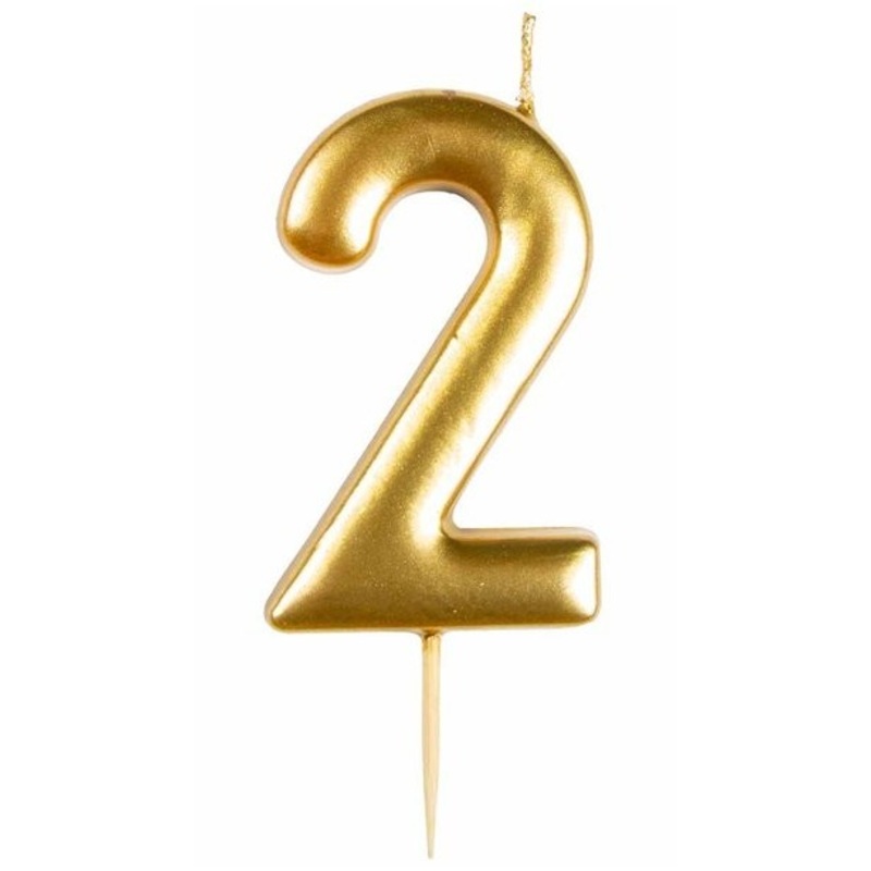 Gold shimmer number 2 cake candle 6cm