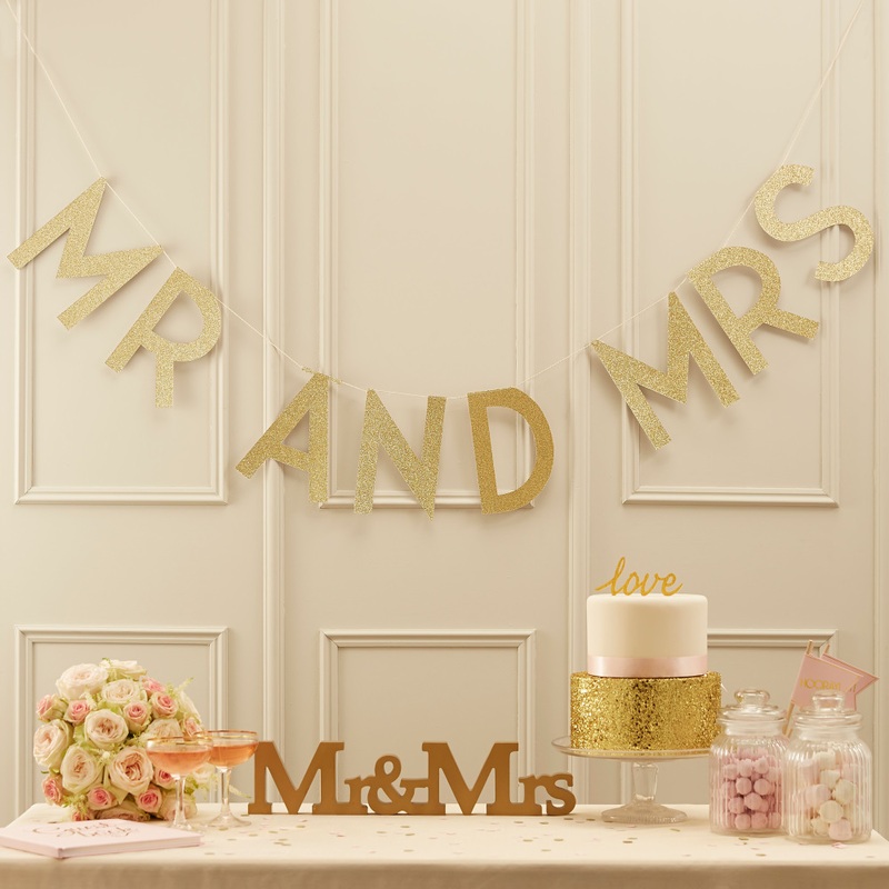 Mr. and Mrs. Matte Gold Sparkling Garland