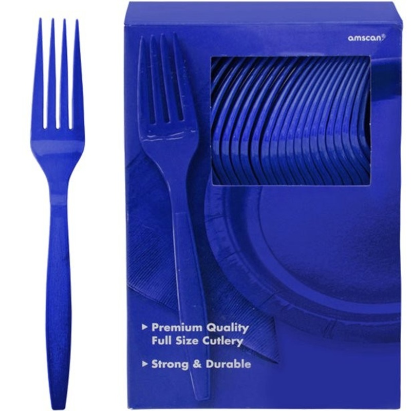 100 royal blue plastic forks Glory 20cm