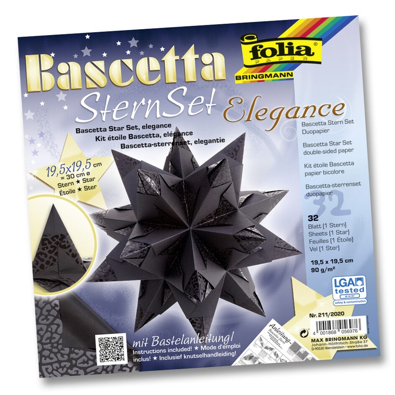 Bastelset Bascetta Stern 30cm 90g/m schwarz 19,5x19,5cm 32 Blatt