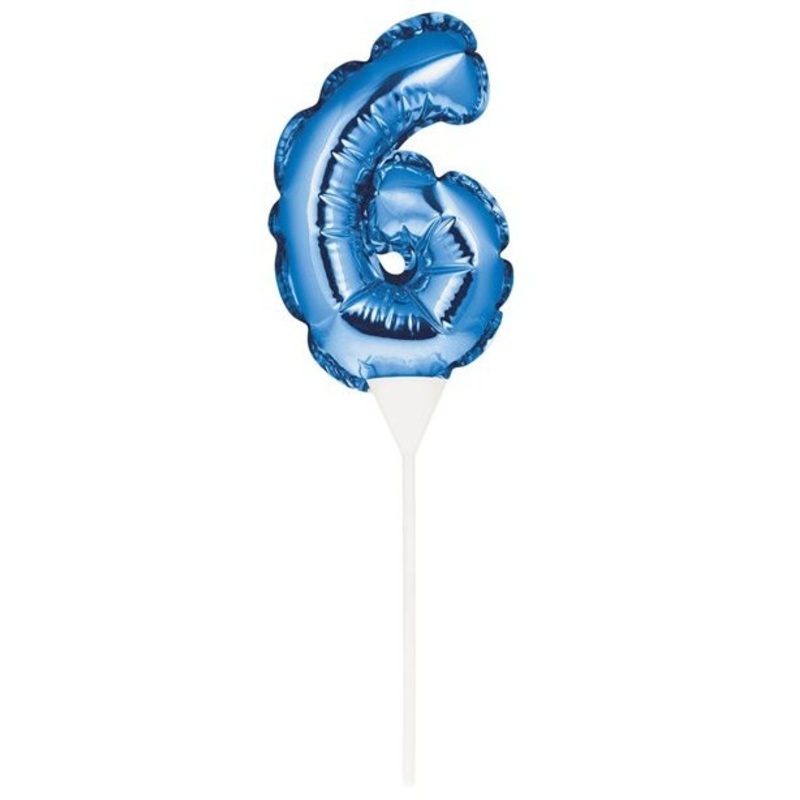 Blue number 6 balloon cake topper 13cm