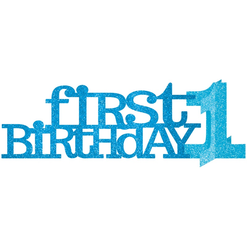 Glittering First Birthday Boy table decoration blue 35.6x11.4cm