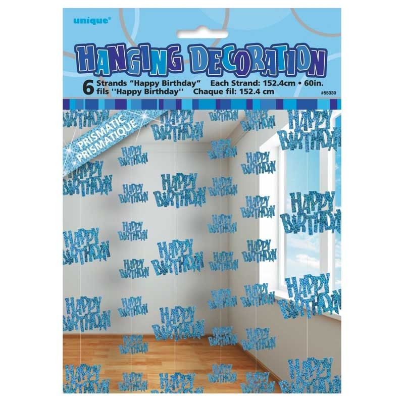 Happy Blue Sparkling Birthday hanging decoration