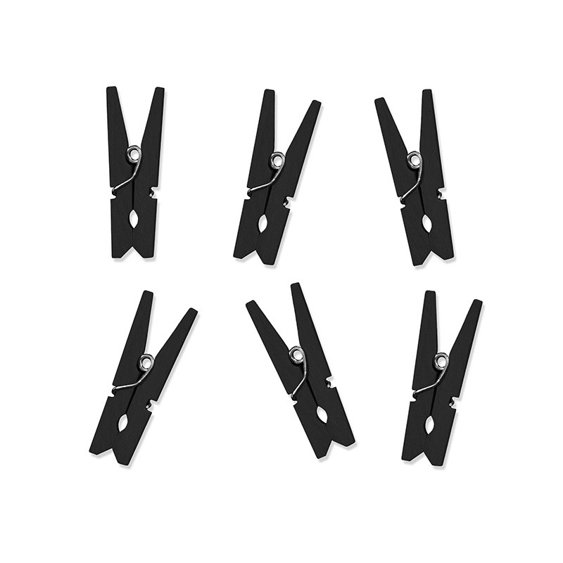 Mini wooden clips black 10 pcs