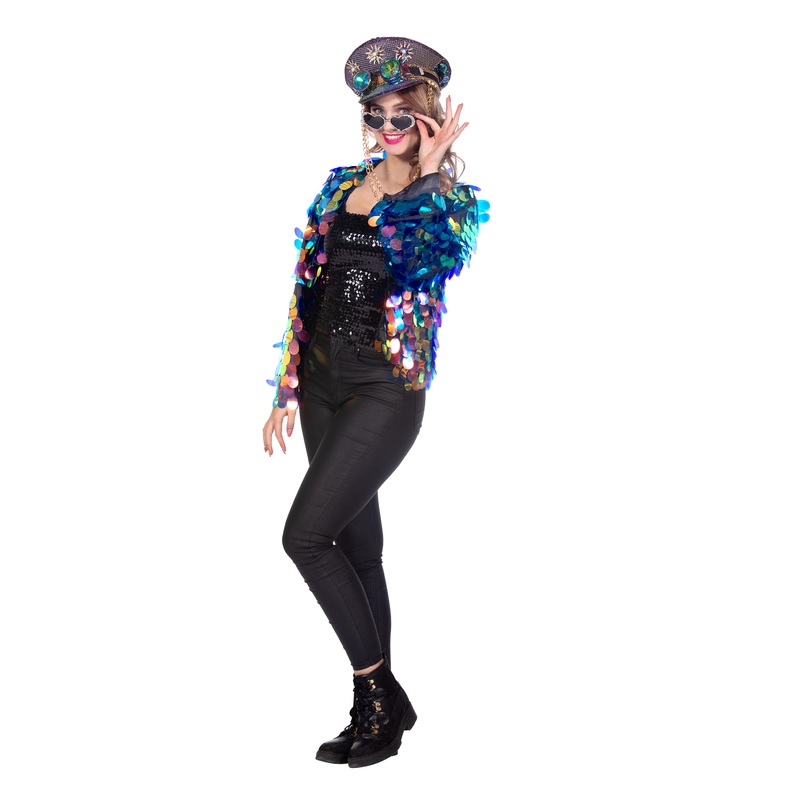 Short Sequin Jacket in Blue/Gold for Women One Size