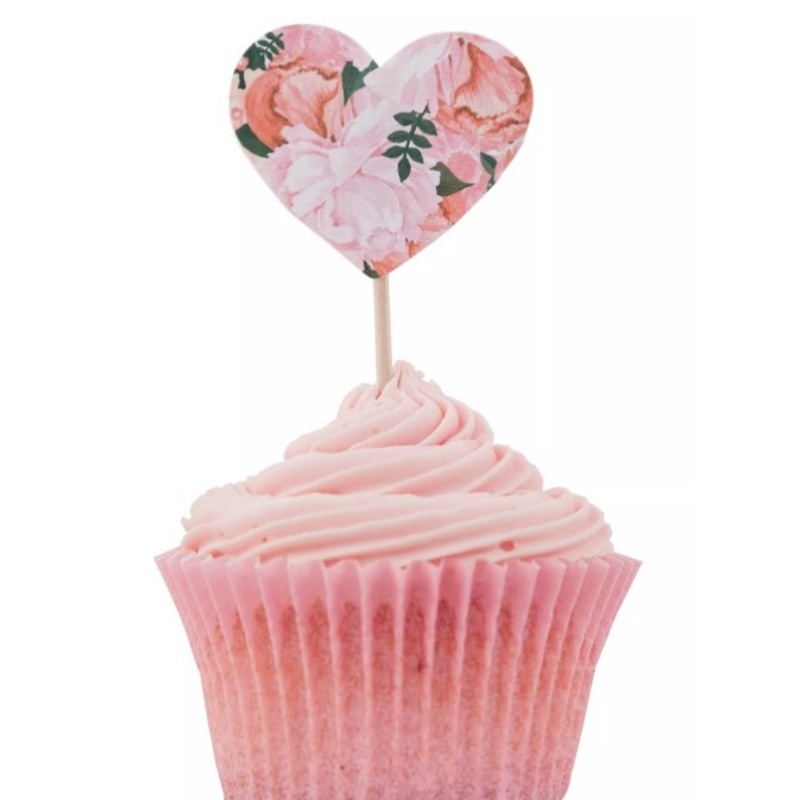 10 Boho Flowers Heart Party Picker 11cm