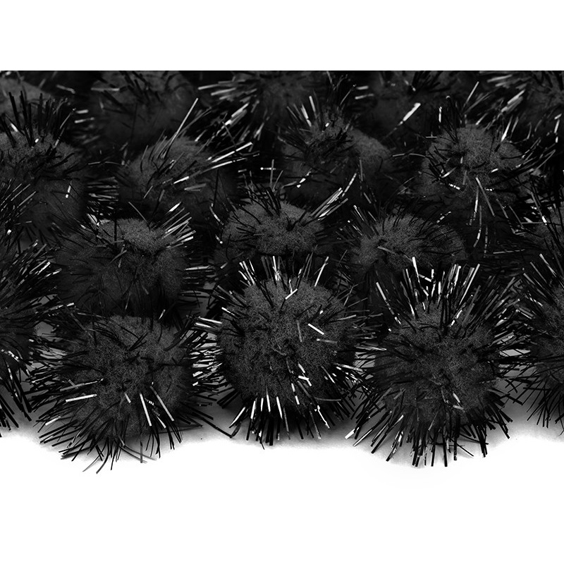 20 glitter pompoms black 2cm
