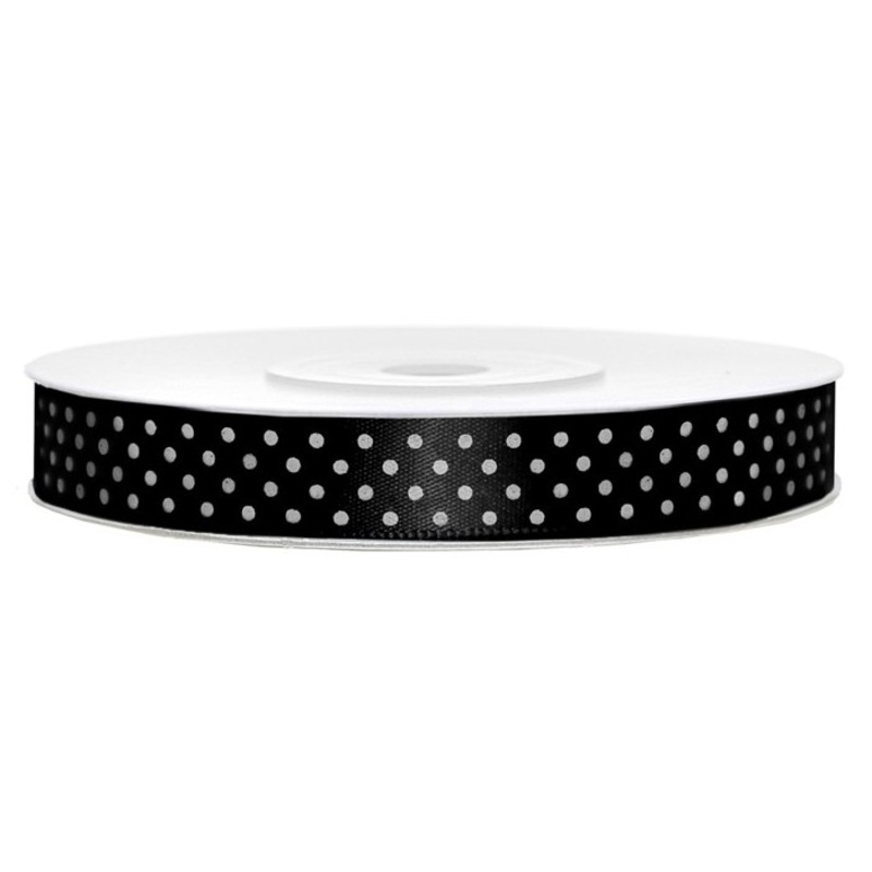 25m satin ribbon black dots