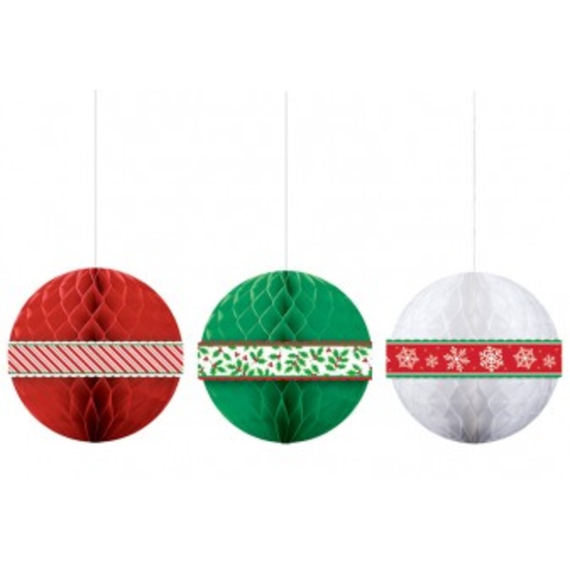 3 Merry Christmas honeycomb balls 29cm