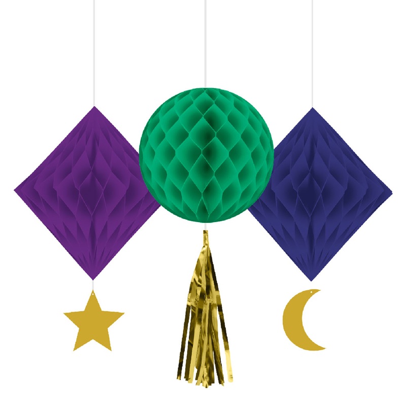 3 New Moon Eid honeycomb hangers