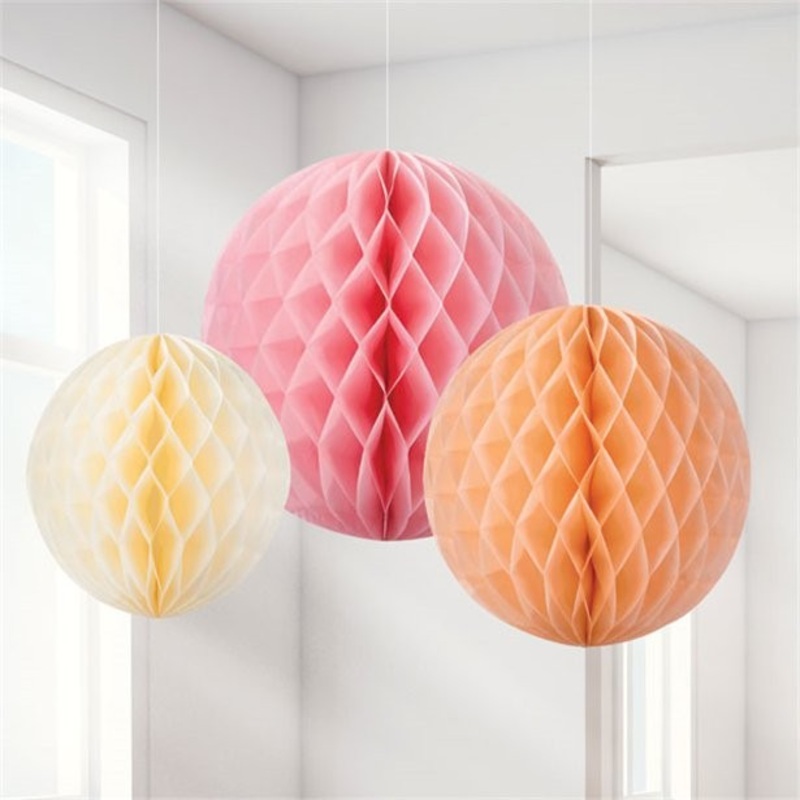 3 sorbet-colored honeycomb balls 20cm