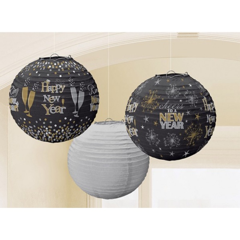 3 Sparkling New Year lanterns 24cm