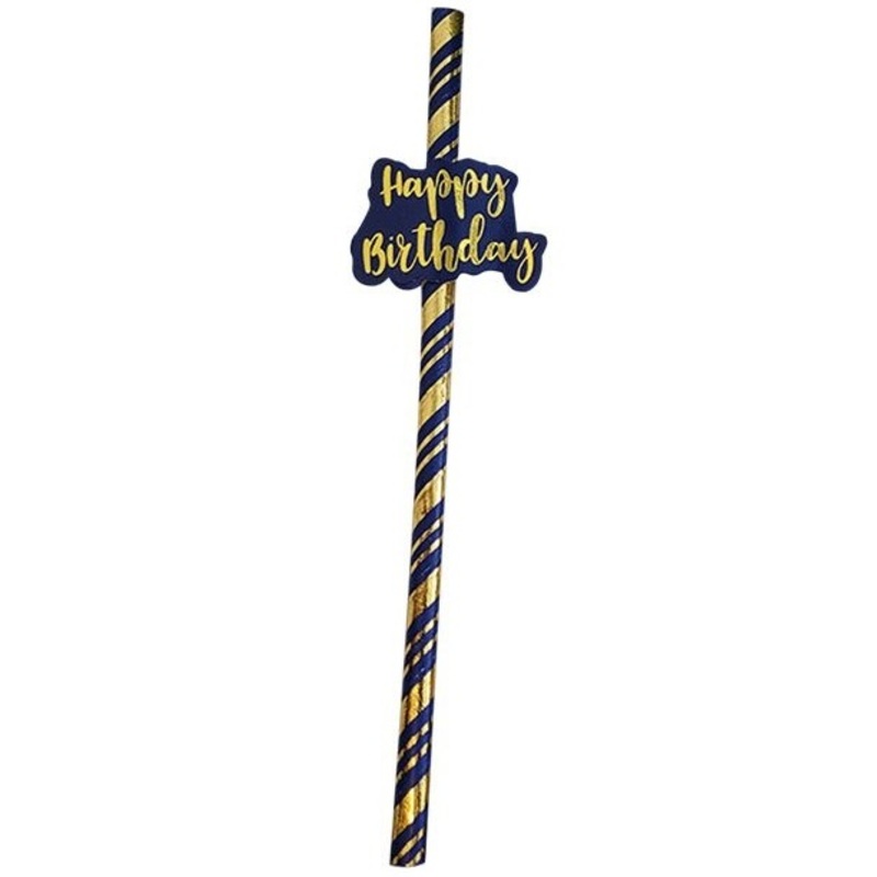 6 Dark Blue Birthday straws 20cm