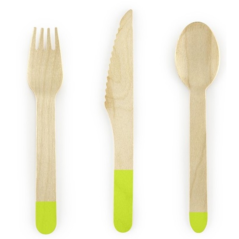 6 wooden cutlery light green 16 cm