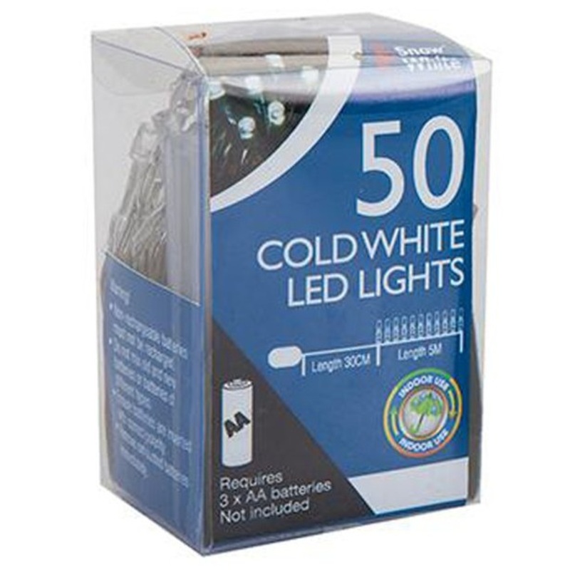 Cold white light chain with 50 LEDs 5m