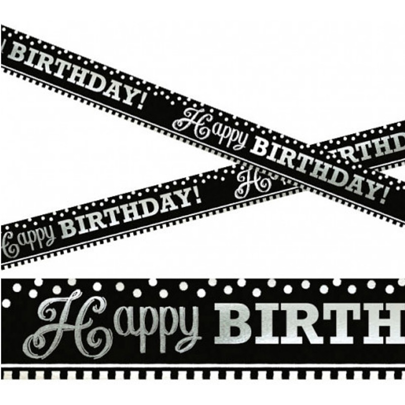 Happy Birthday Banner Black & White Party 7,6m