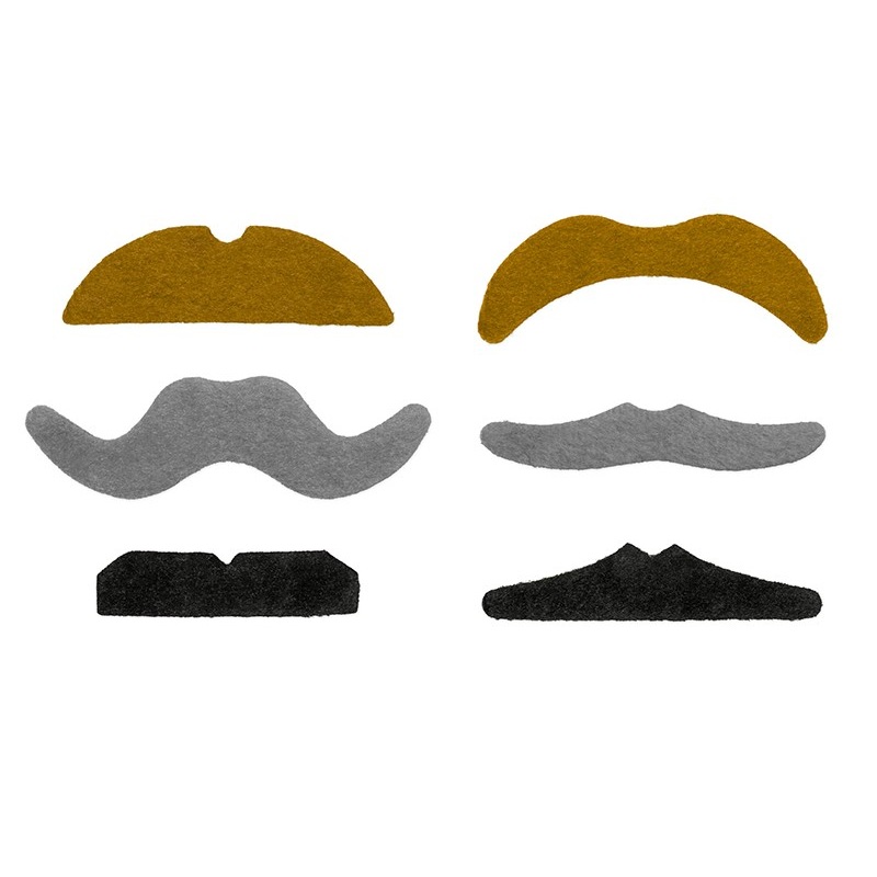 Set of 6 party mustaches felt self-adhesive