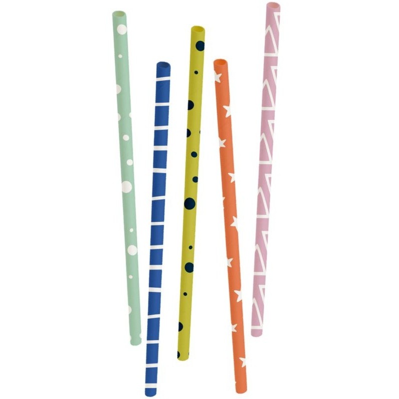 20 Colorful Eco Paper Straws 20cm
