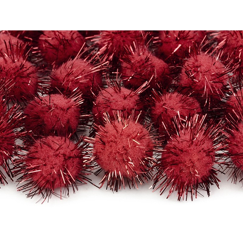 20 glitter pompoms red 2cm