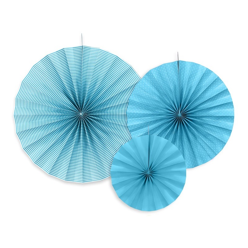 3 pattern mix paper rosettes azure blue