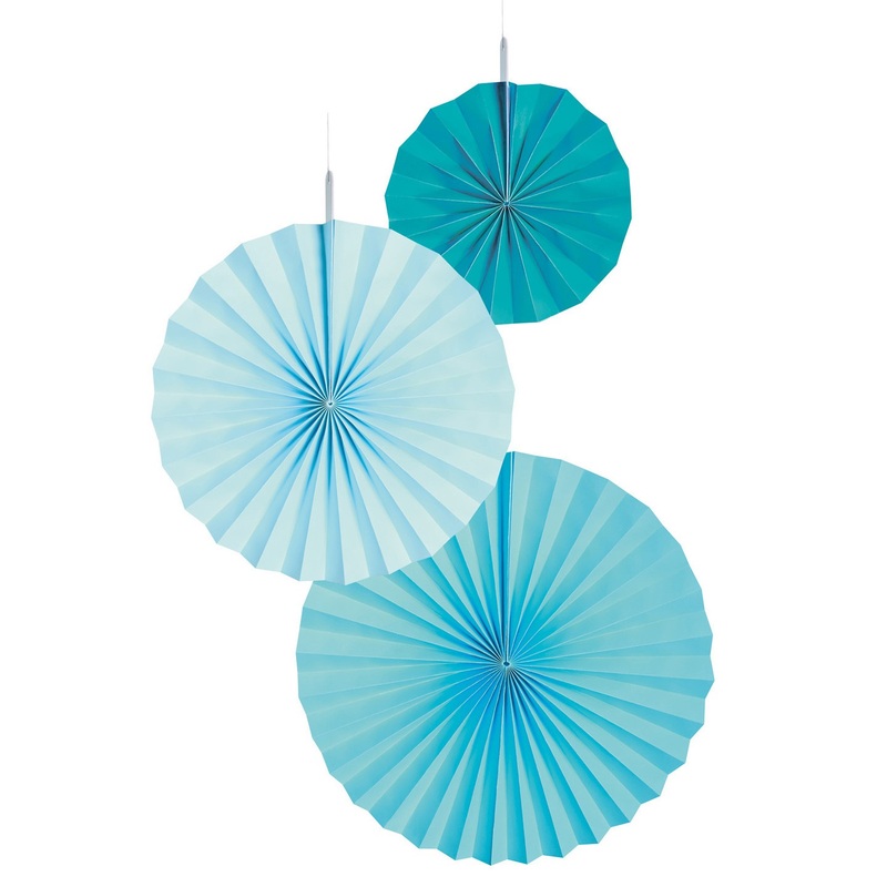 3 Shiny Acqua paper rosettes