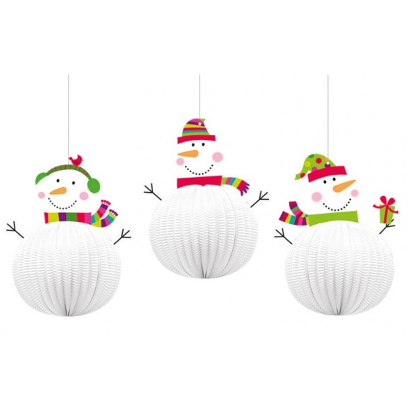 3 Winter Forest Snowman Hangers 20.3cm