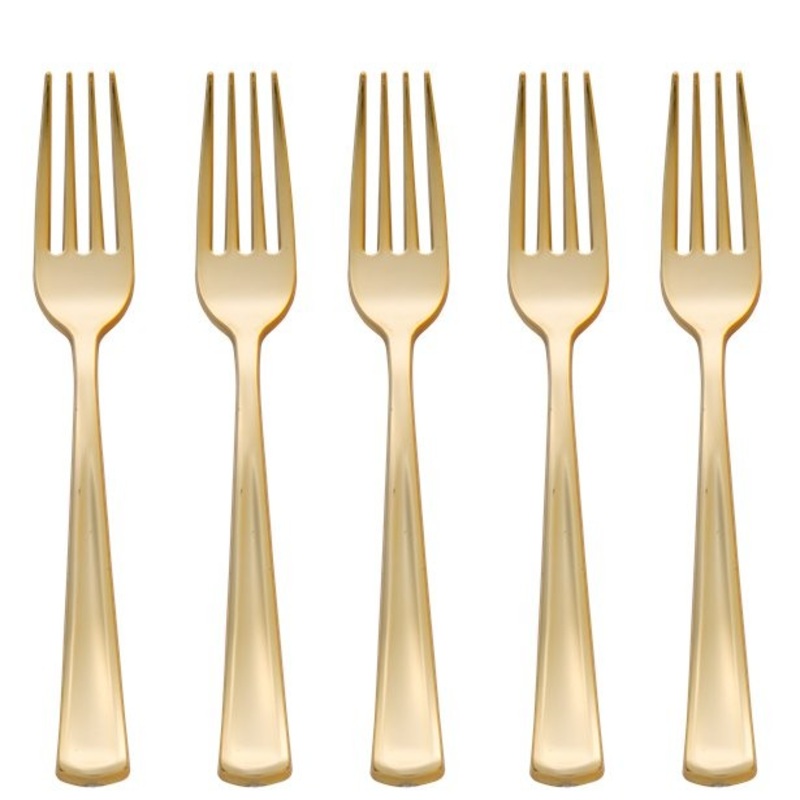 32 golden plastic forks, reusable