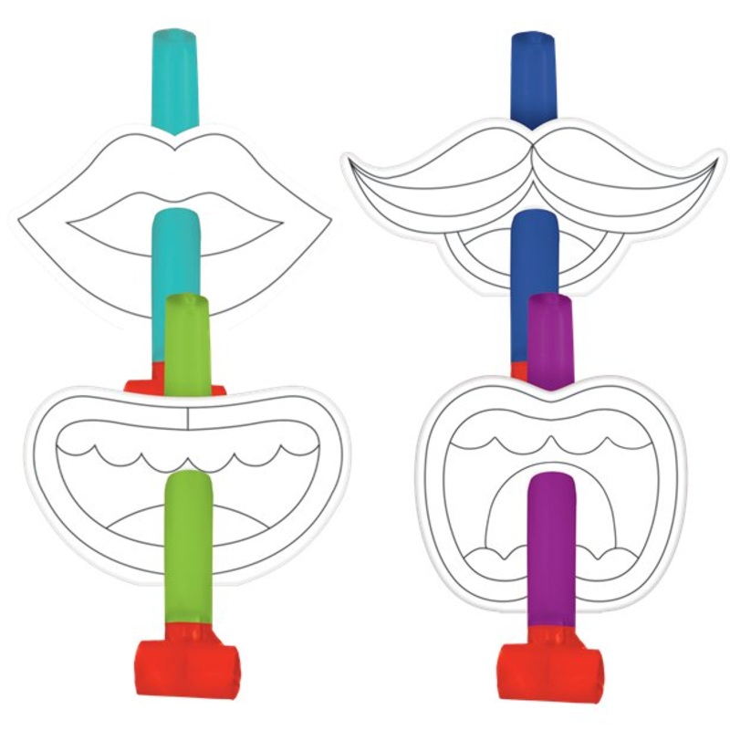 8 funny party horns to color in