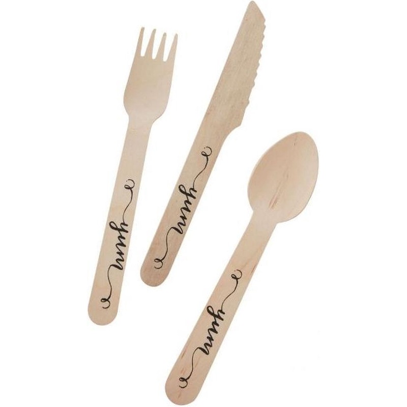 Boho Flowers wooden cutlery set 18 pieces