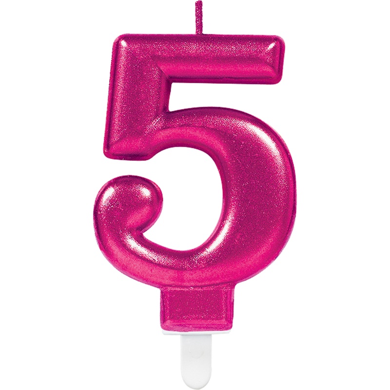 Number candle 5 in Sparkling Pink 7.5cm