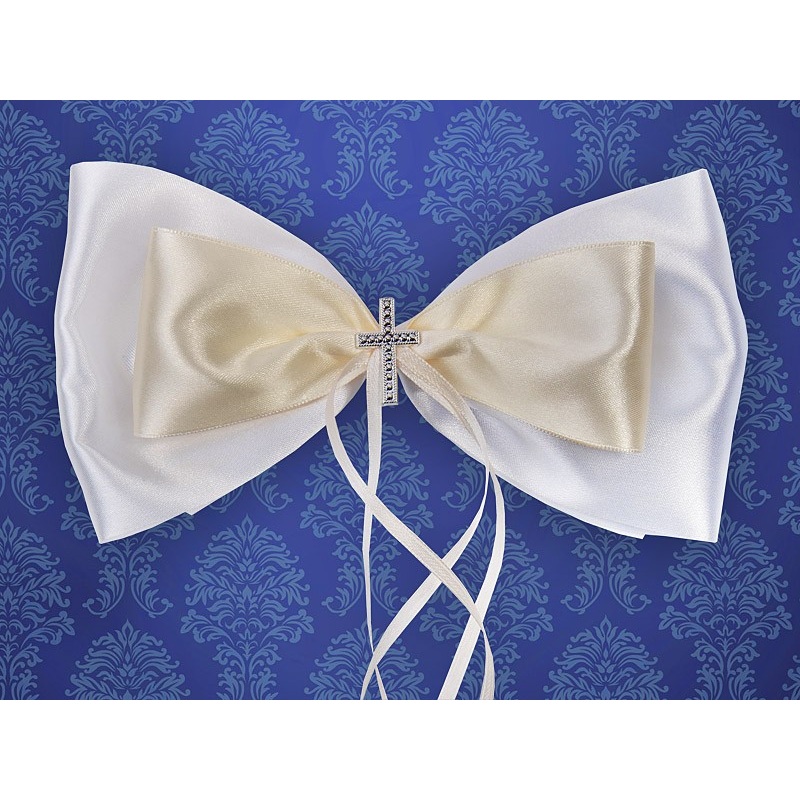 Satin bow cross white-cream 17cm