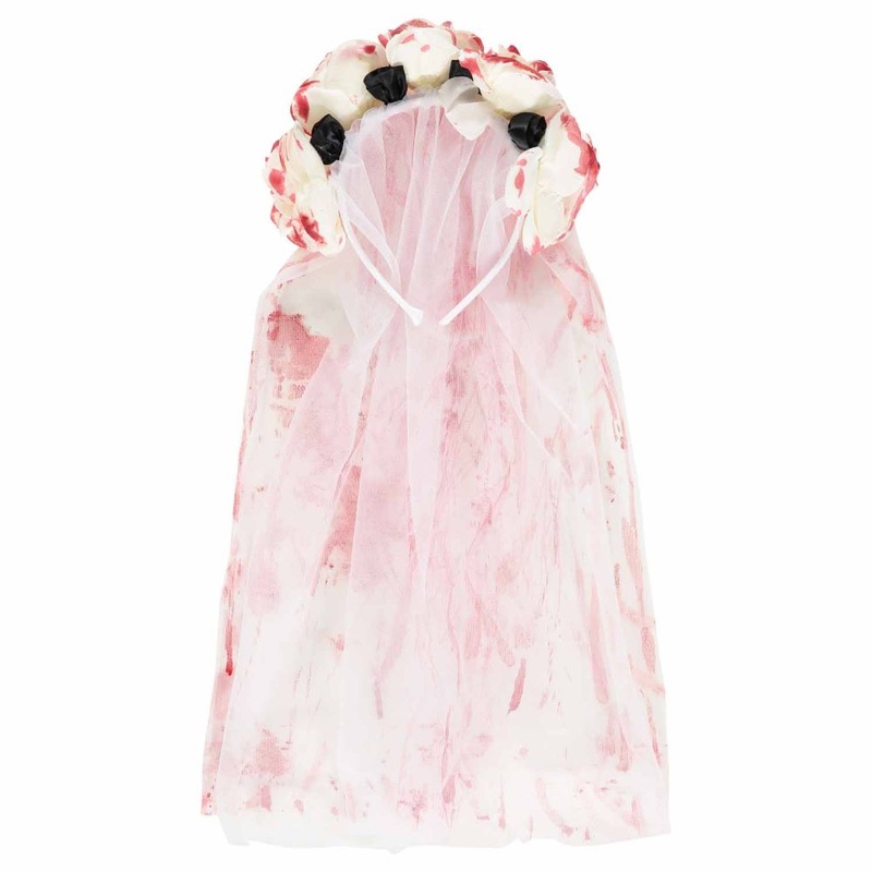Bloody Zombie Bridal Veil with Flowers