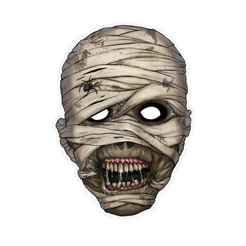 Scary mummy paper mask with ribbon