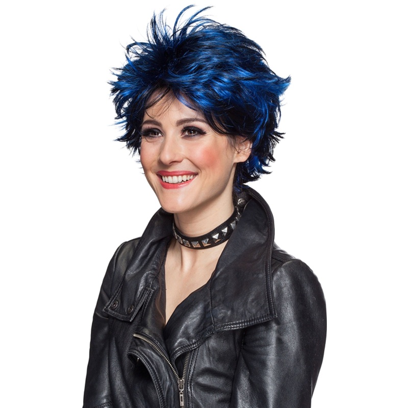 Blue-black women's wig in a cheeky look