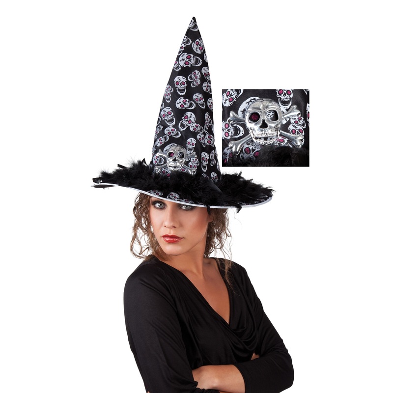 Crazy skull witch hat with feathers