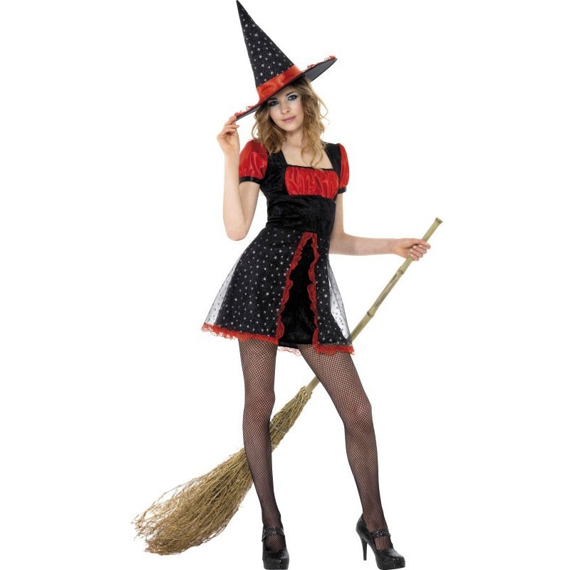 Glitter witch costume for teens black red